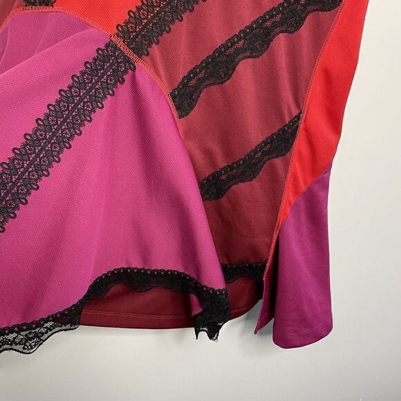 KOCHE Womens Striped Mini Dress Sz 4 FR:38 Red Burgundy Violine Shift $655 - Picture 4 of 10